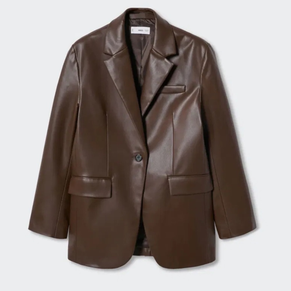 MANGO Faux Brown Leather Oversize Blazer Size XS